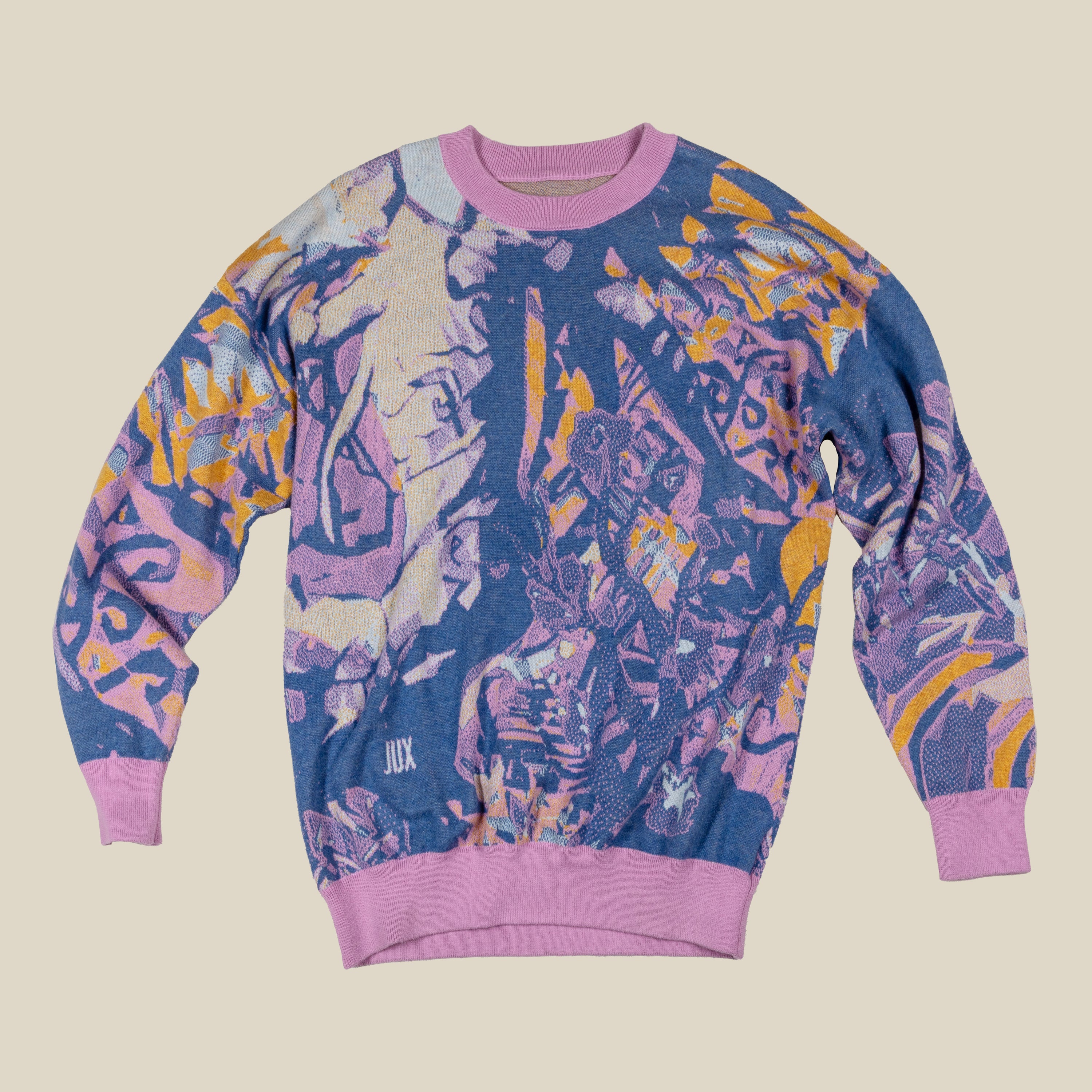 Unisex Jacquard Crewneck Knitted Sweater Relaxed Fit - JUX