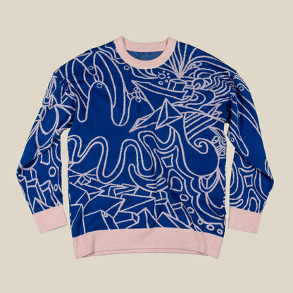 Unisex Jacquard Crewneck Knitted Sweater Relaxed Fit