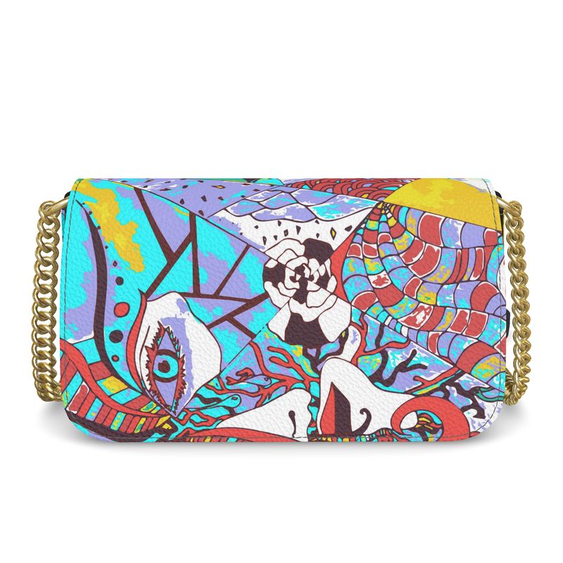 Vivid Abstract Art Shoulder Bag – Bubble Nappa Leather with Gold Chain - JUX