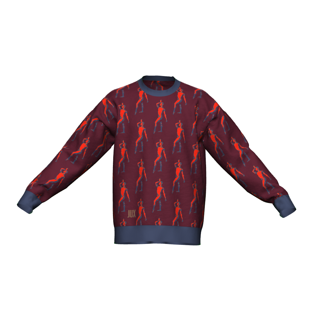 Unisex Jacquard Crewneck Knitted Sweater Relaxed Fit - JUX
