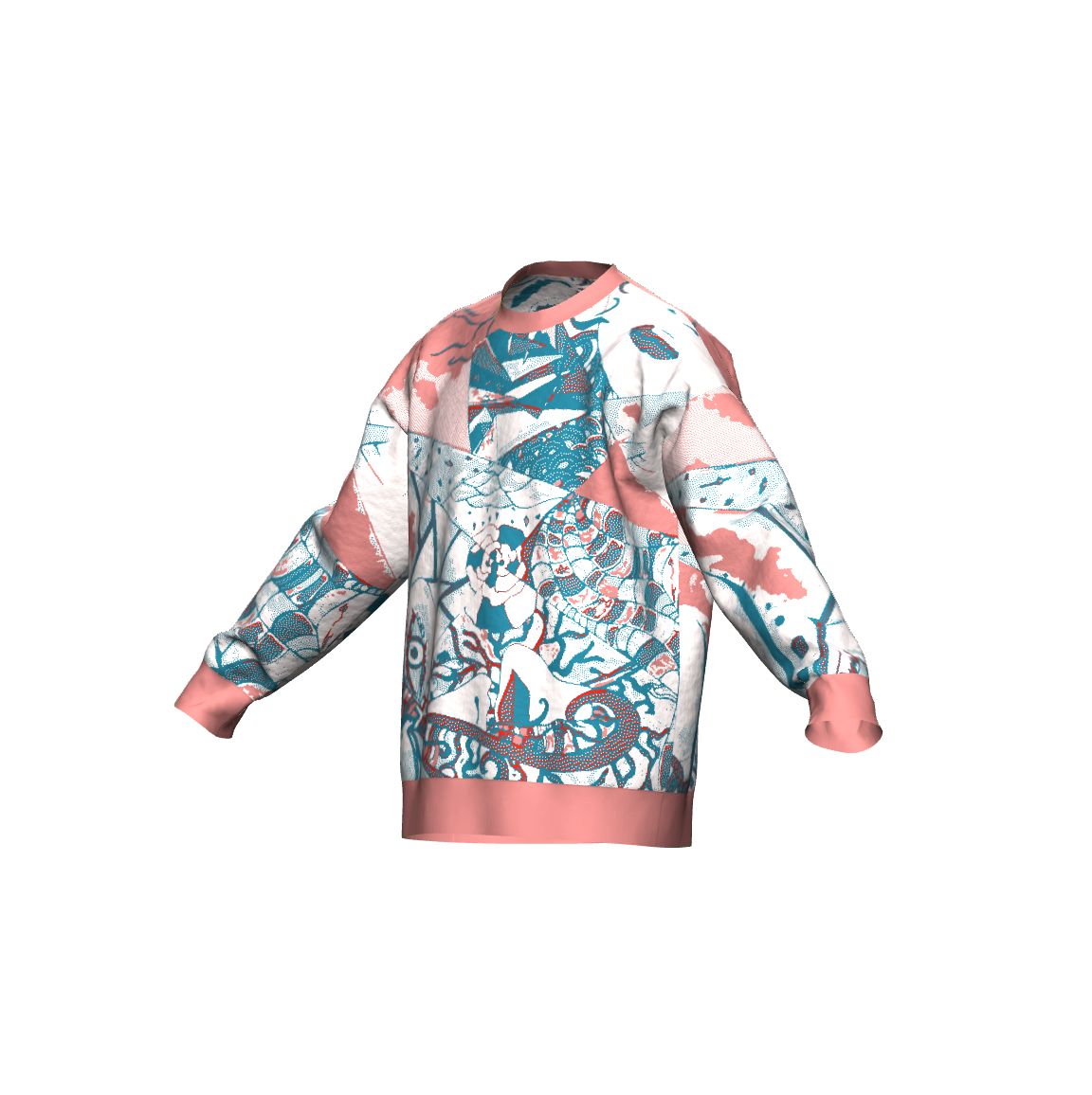 Unisex Jacquard Crewneck Knitted Sweater Relaxed Fit - JUX