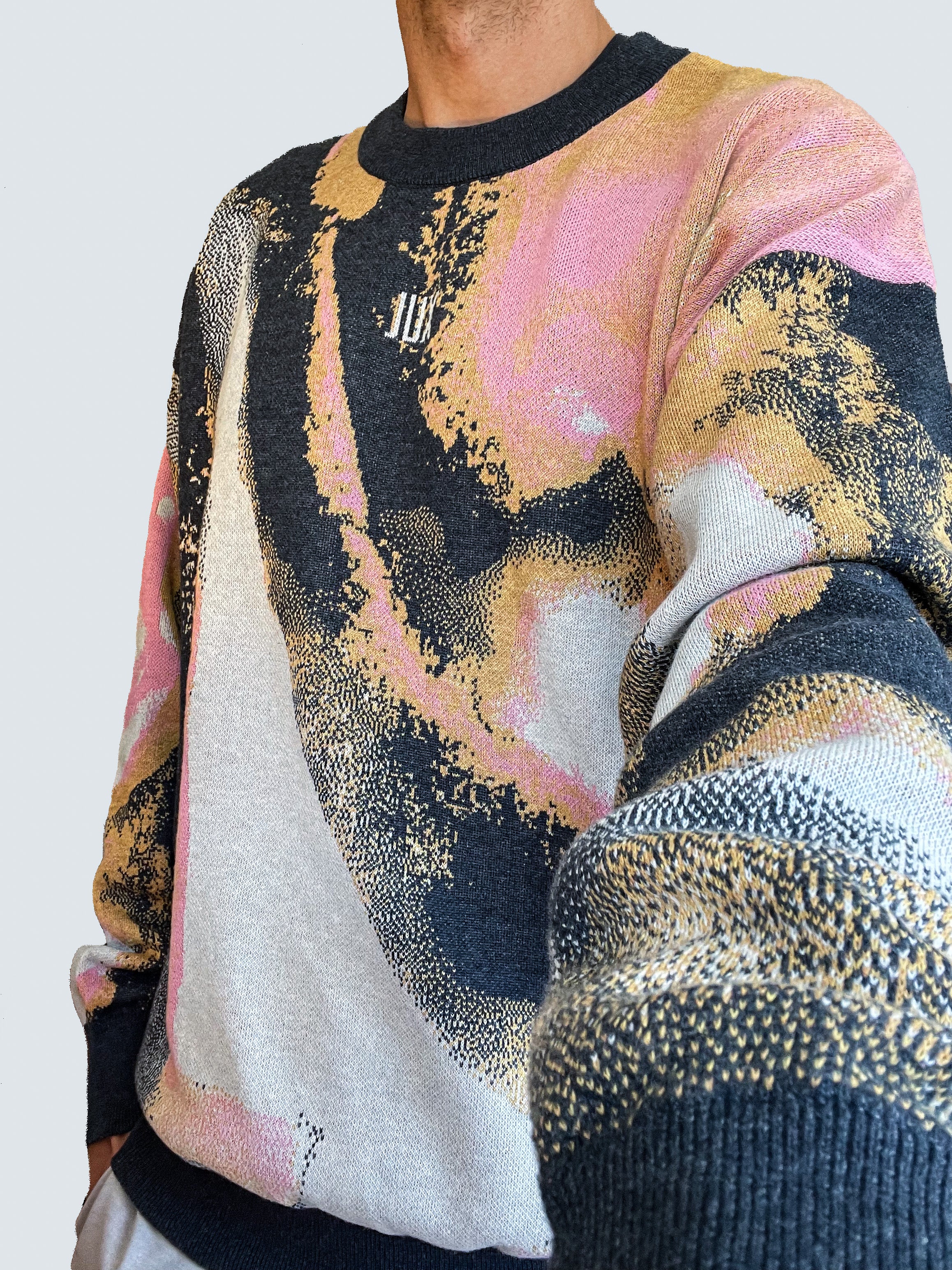 Unisex Jacquard Crewneck Knitted Sweater Relaxed Fit - JUX
