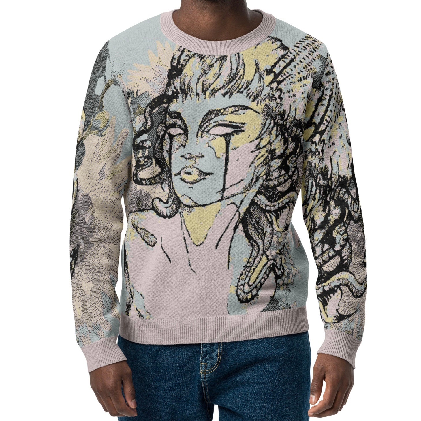 Unisex Jacquard Crewneck Knitted Sweater Classic Fit - JUX