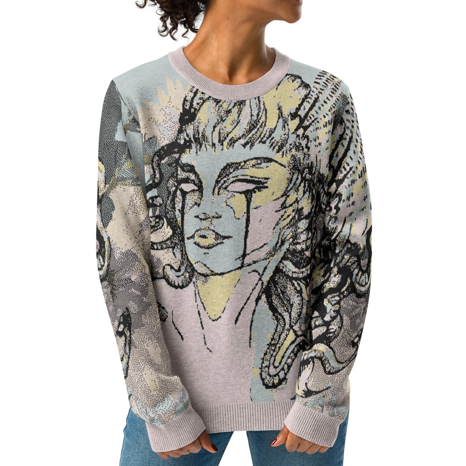 Unisex Jacquard Crewneck Knitted Sweater Classic Fit - JUX
