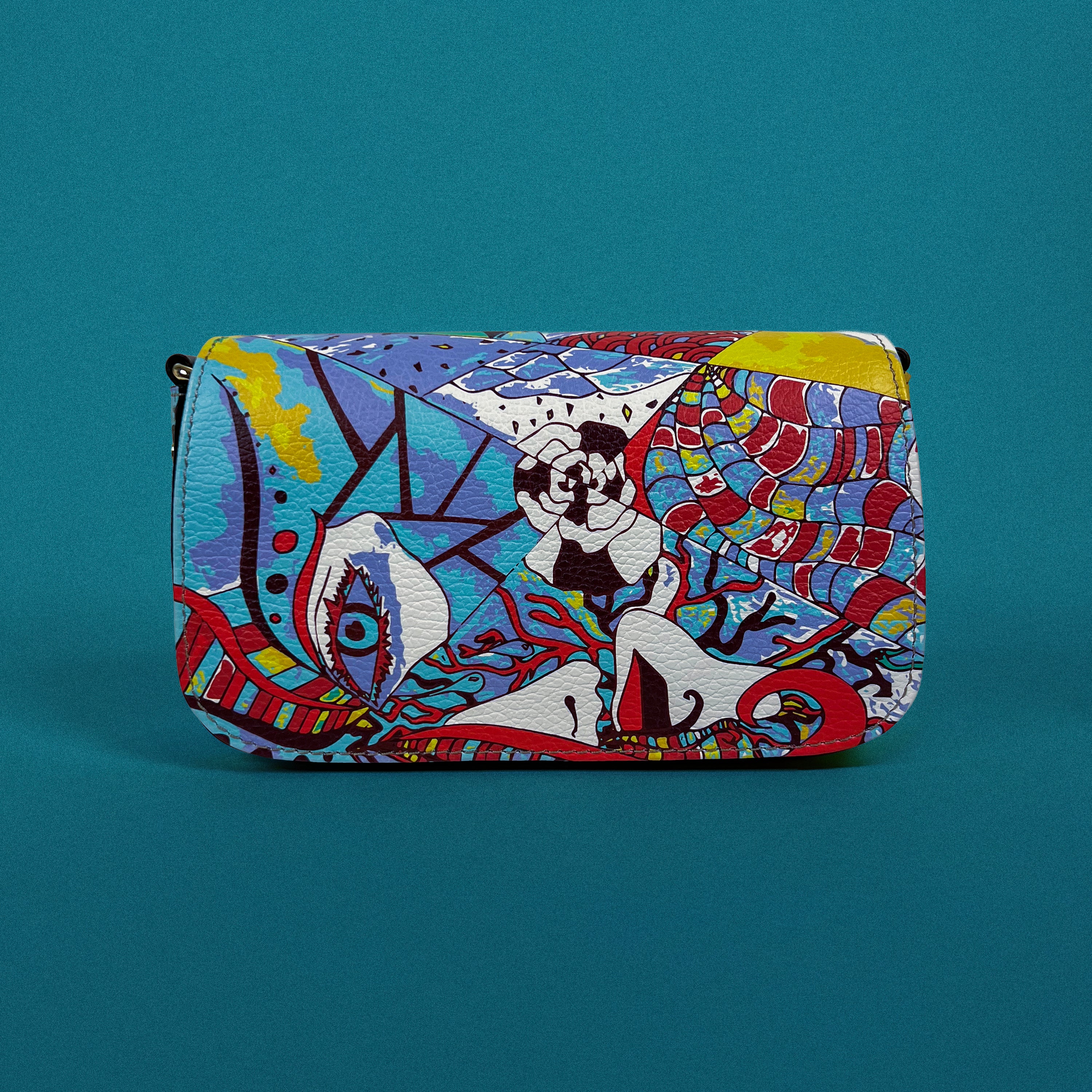 Vivid Abstract Art Shoulder Bag – Bubble Nappa Leather with Gold Chain - JUX