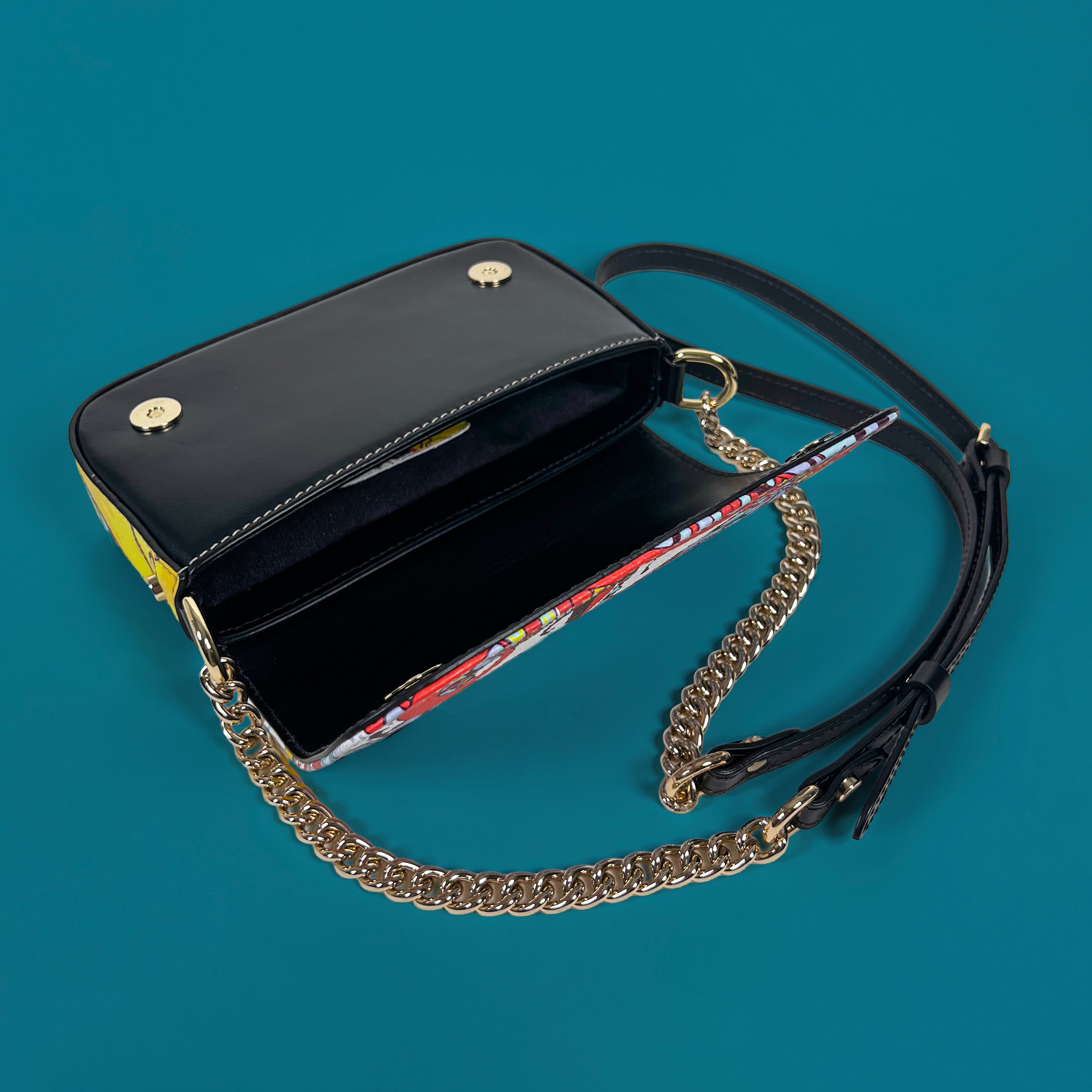 Vivid Abstract Art Shoulder Bag – Bubble Nappa Leather with Gold Chain - JUX