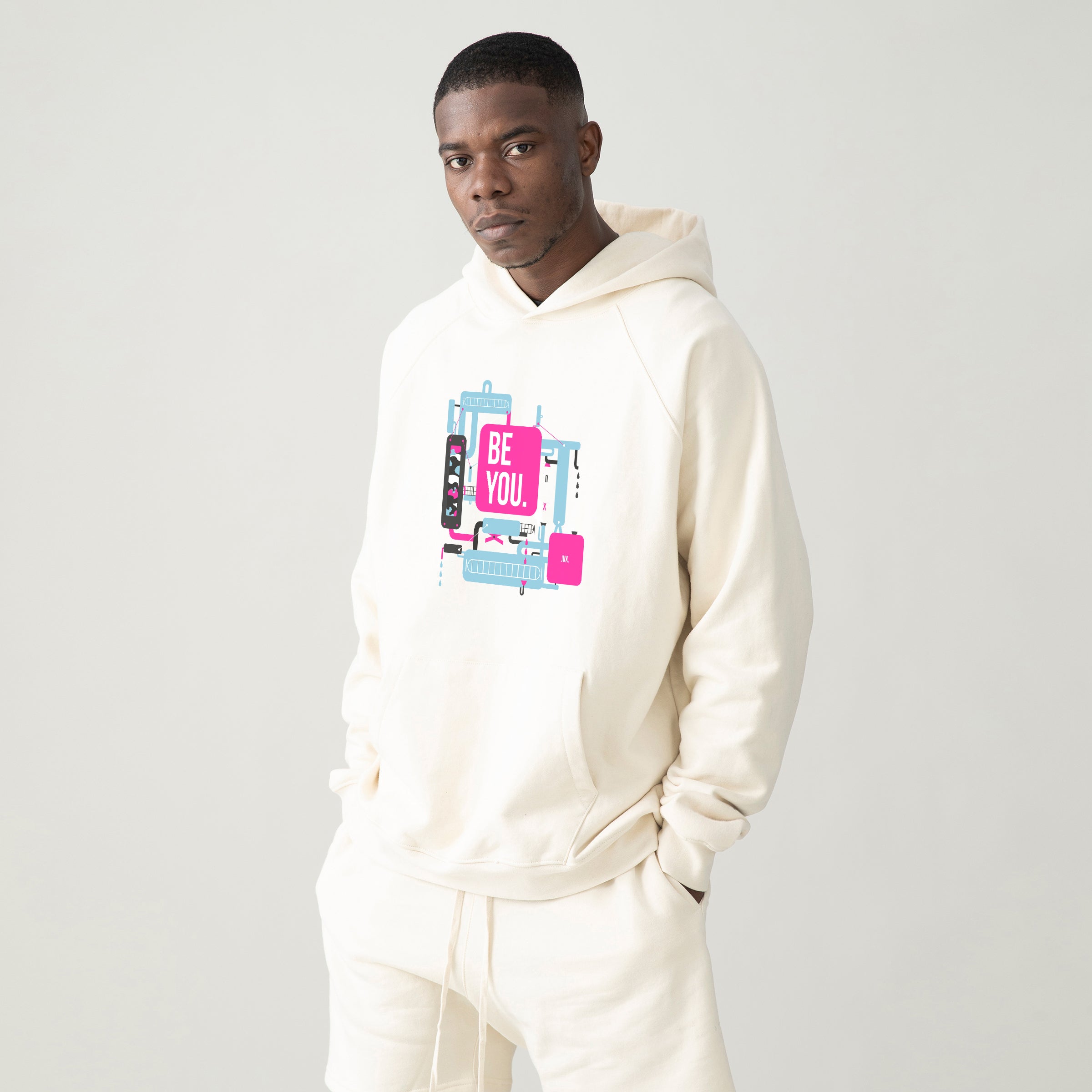 Unisex Embroidered Loose Fit Fleece-lined Hoodie - BE YOU - JUX