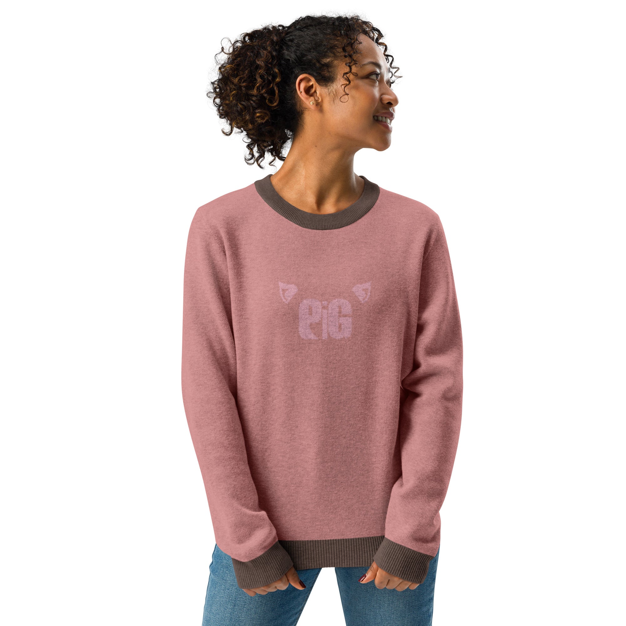 Unisex Jacquard Crewneck Knitted Sweater Classic Fit - PIG - JUX