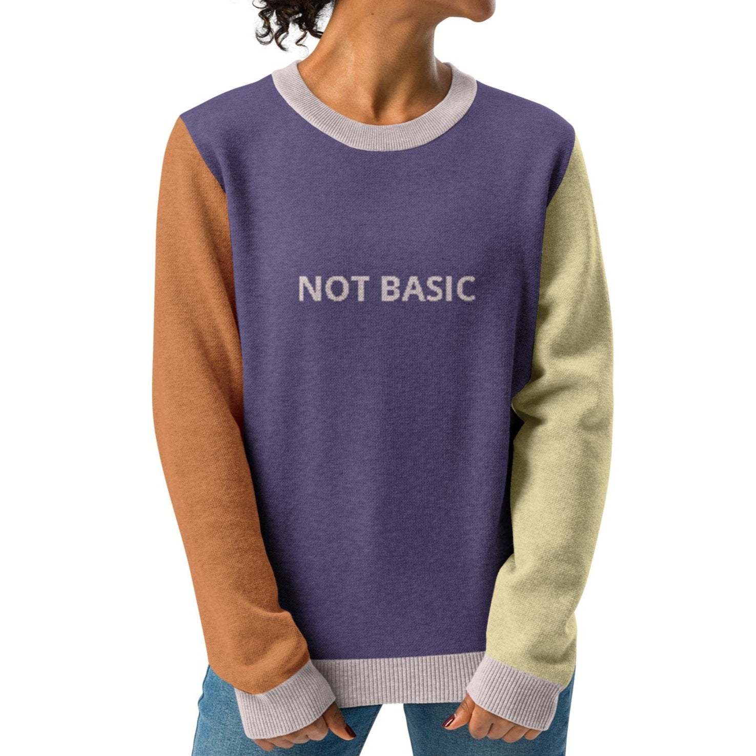 Unisex Jacquard Crewneck Knitted Sweater Classic Fit - NOT BASIC - JUX