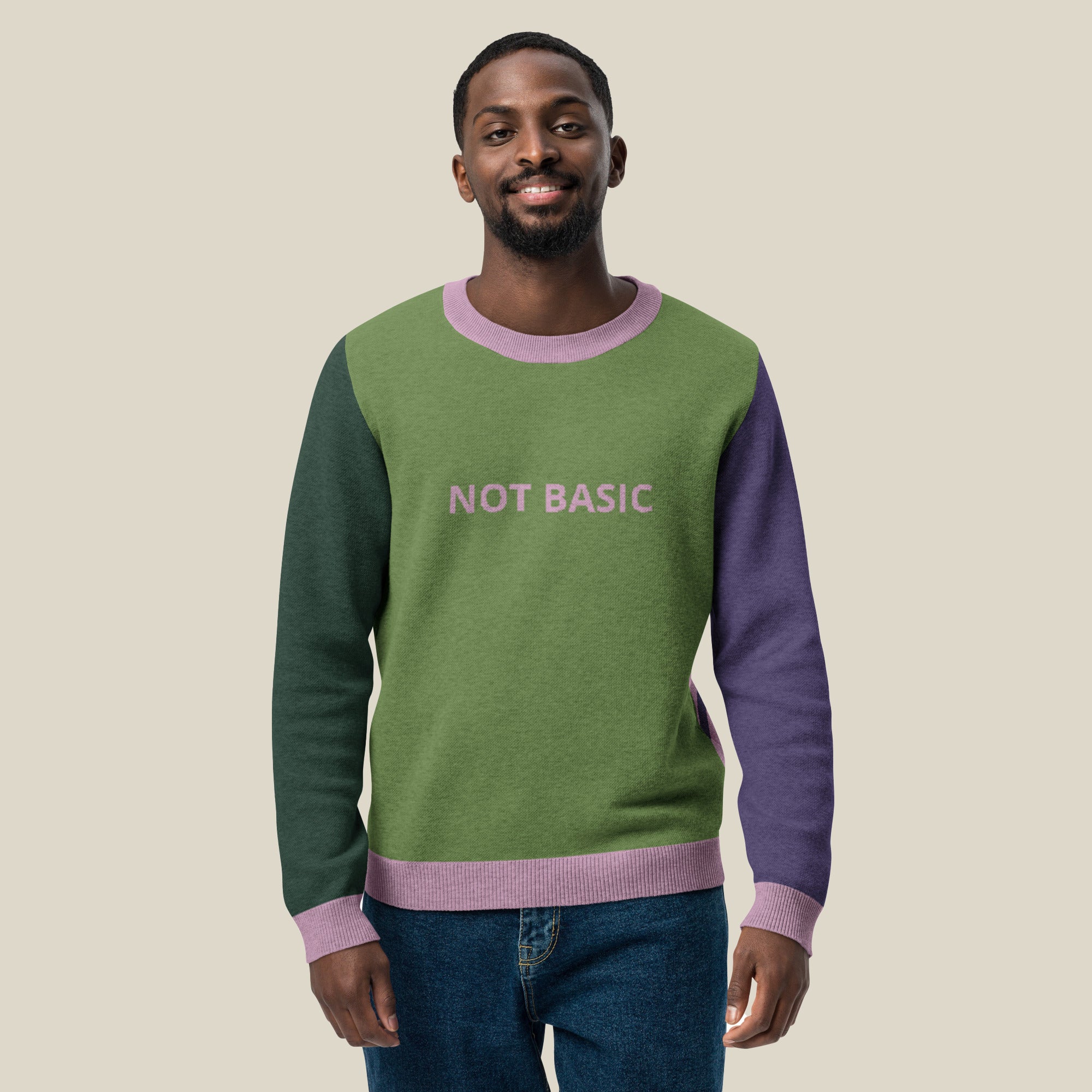Unisex Jacquard Crewneck Knitted Sweater Classic Fit - NOT BASIC - JUX
