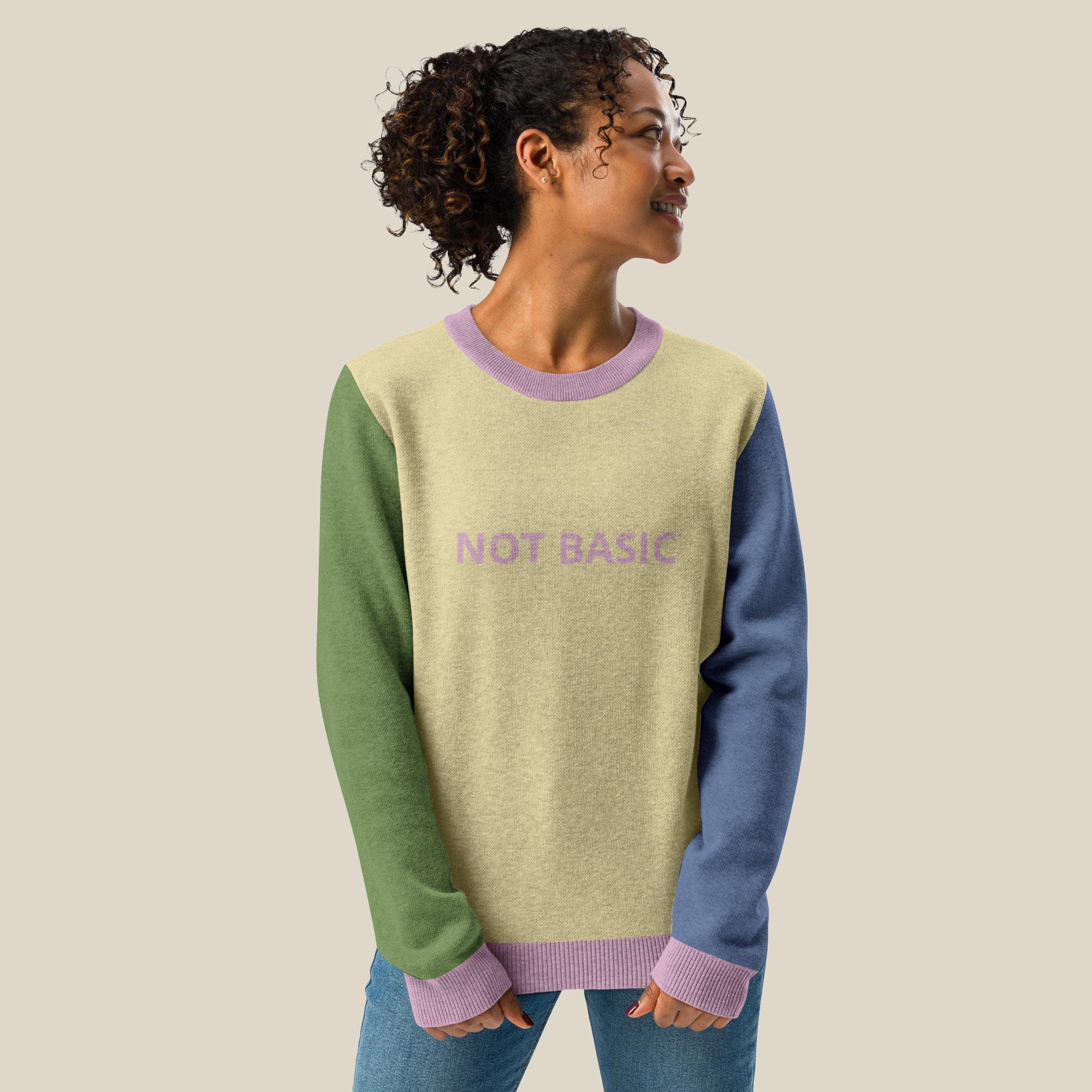 Unisex Jacquard Crewneck Knitted Sweater Classic Fit - NOT BASIC - JUX