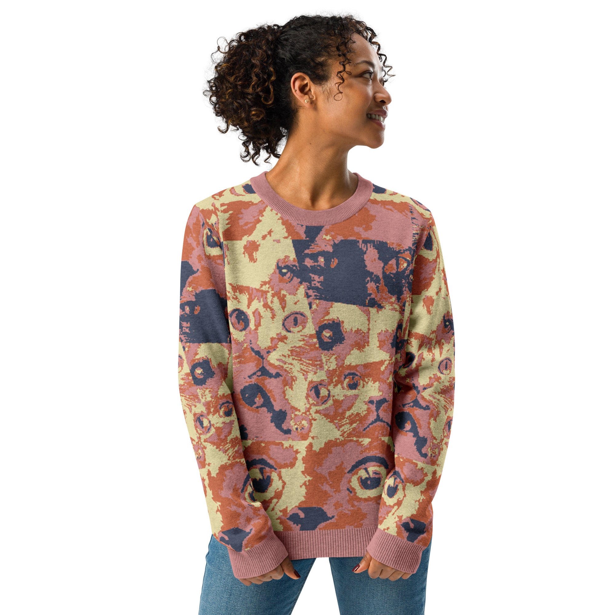 Unisex Jacquard Crewneck Knitted Sweater Classic Fit - JUX