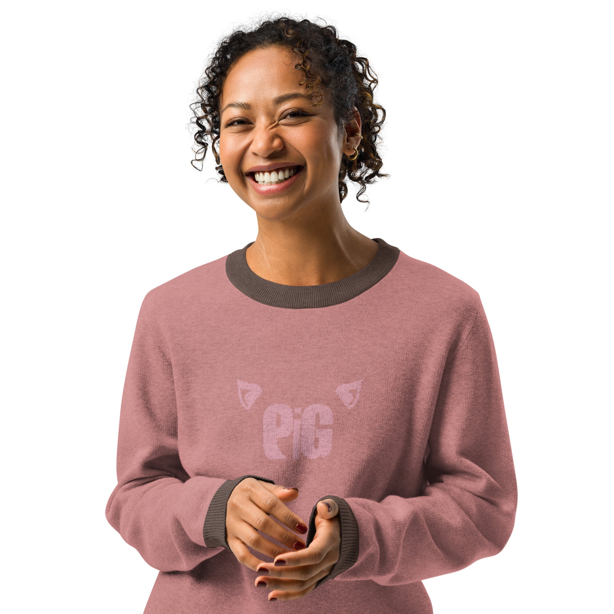 Unisex Jacquard Crewneck Knitted Sweater Classic Fit - PIG - JUX