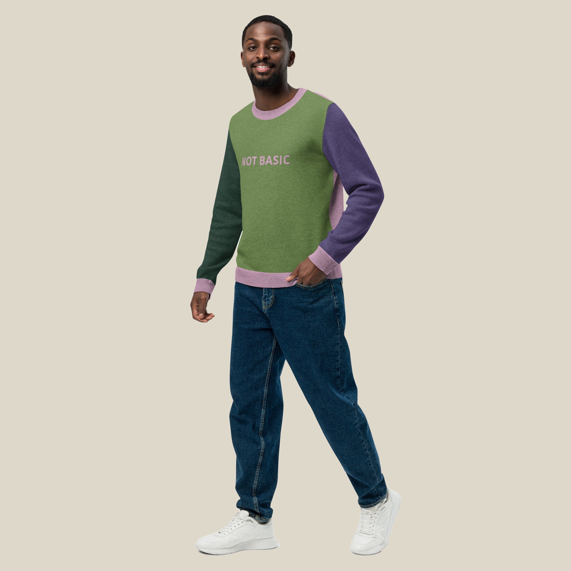 Unisex Jacquard Crewneck Knitted Sweater Classic Fit - NOT BASIC - JUX
