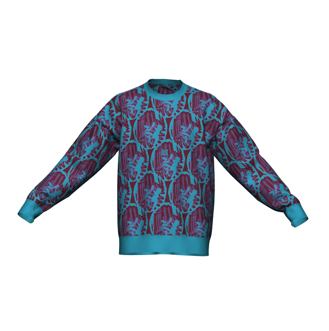 Unisex Jacquard Crewneck Knitted Sweater Relaxed Fit - JUX