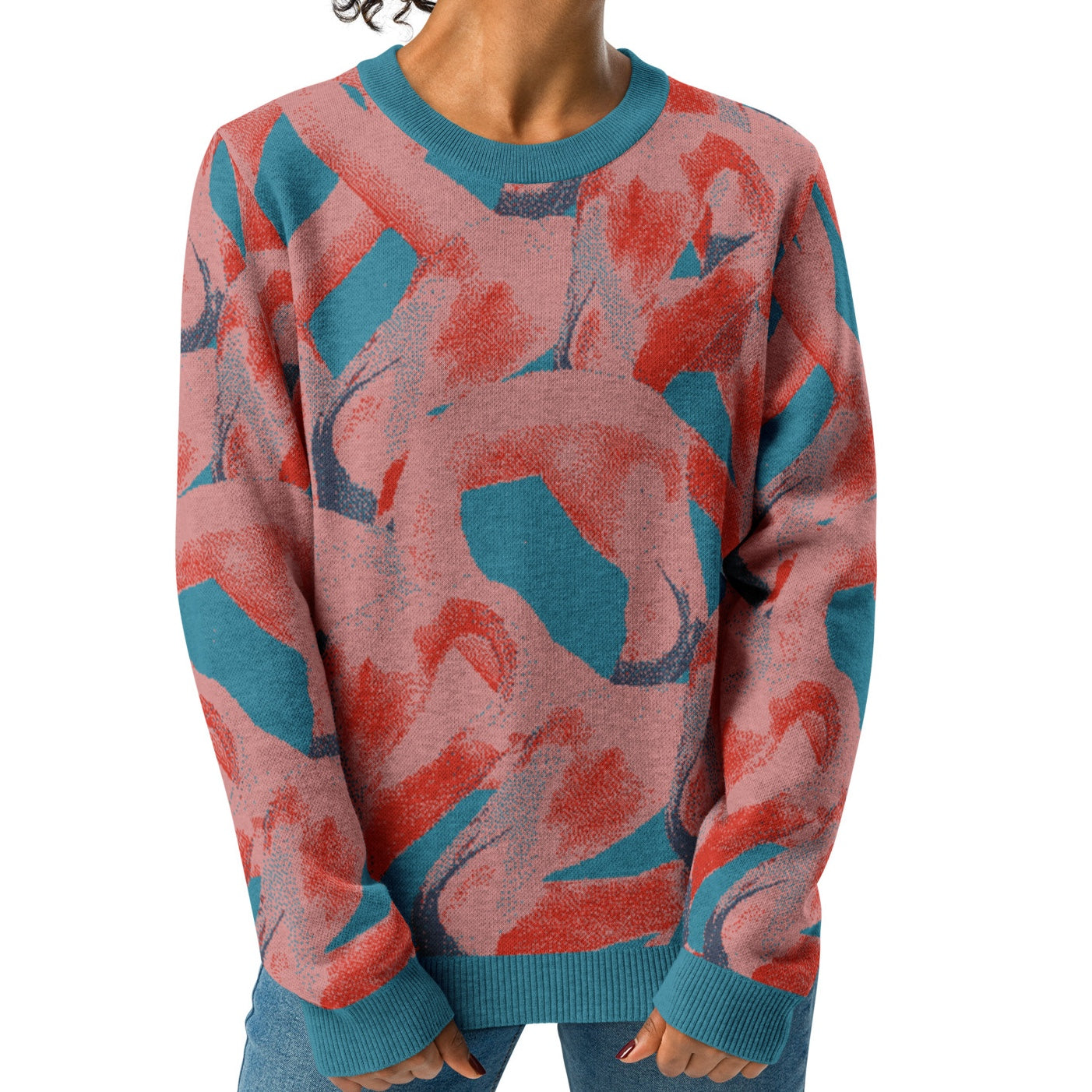 Unisex Jacquard Crewneck Knitted Sweater Classic Fit