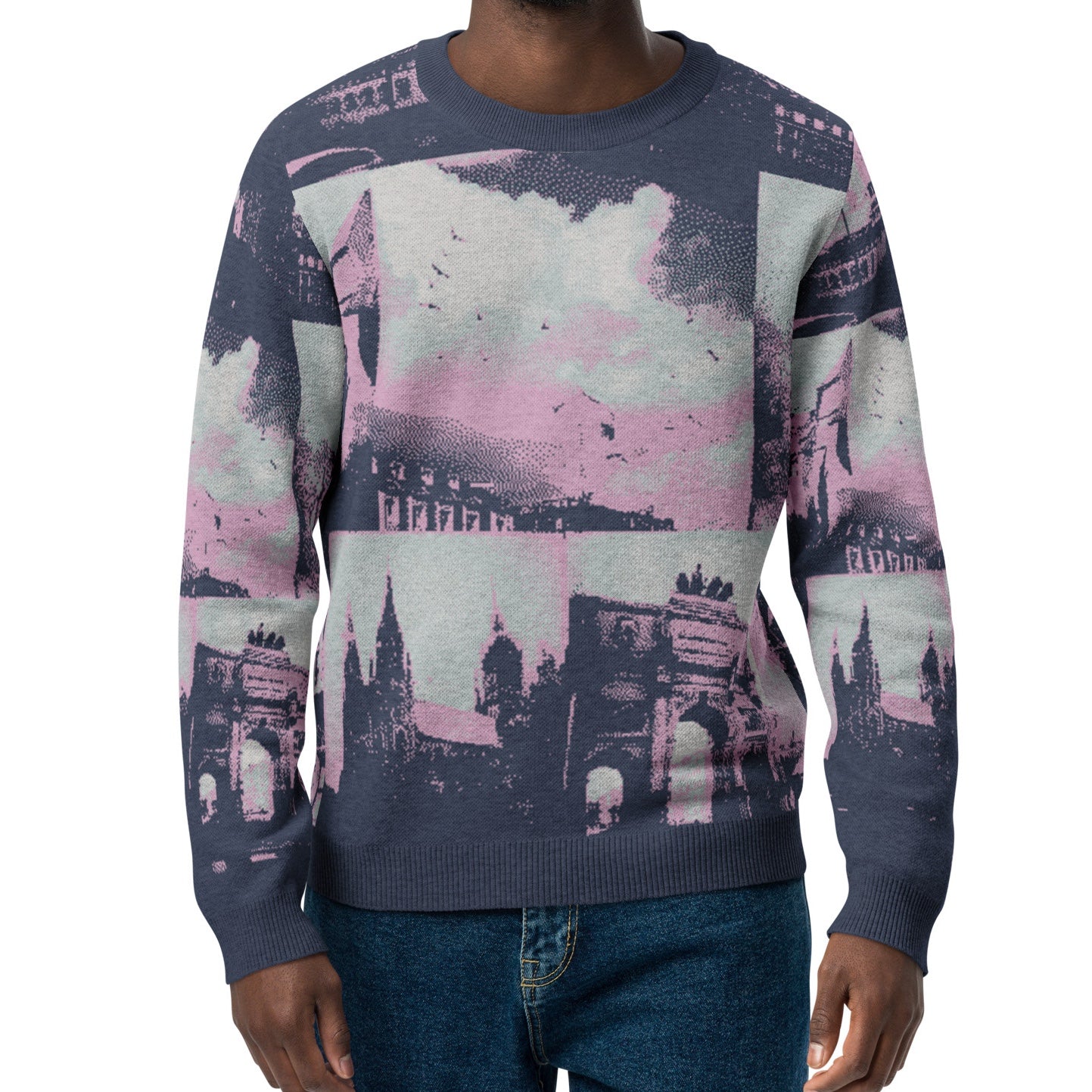 Unisex Jacquard Crewneck Knitted Sweater Classic Fit - JUX