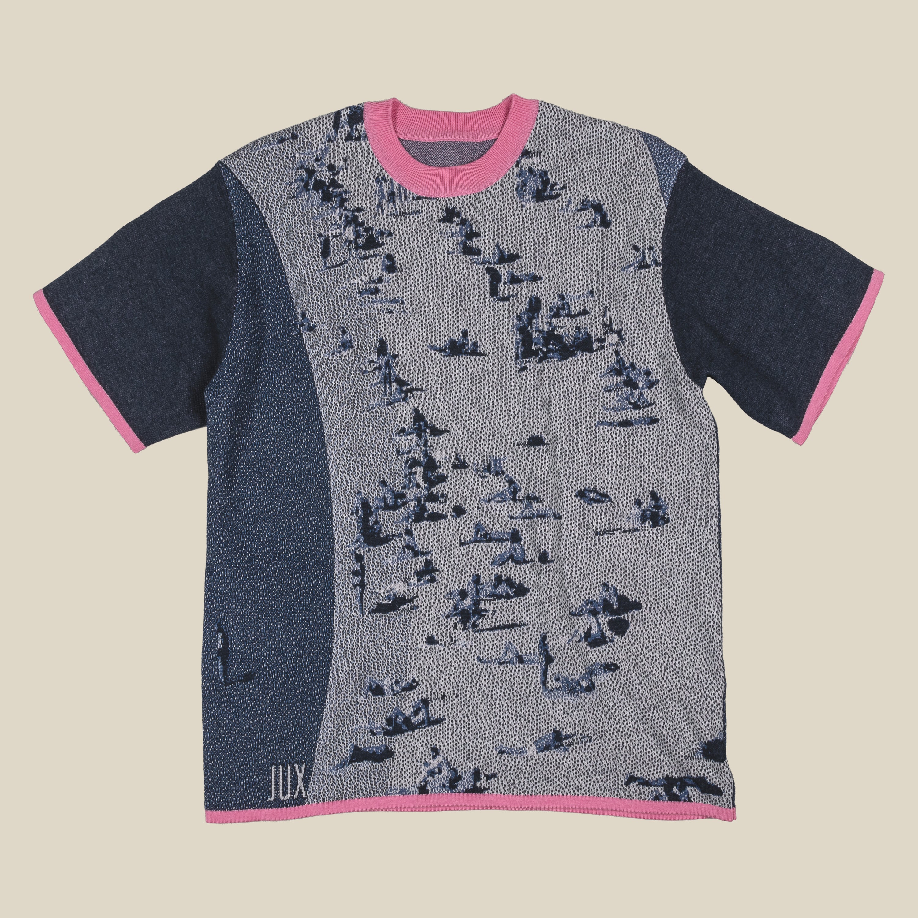Unisex Jacquard Crewneck Short Sleeve Knitted Sweater - JUX