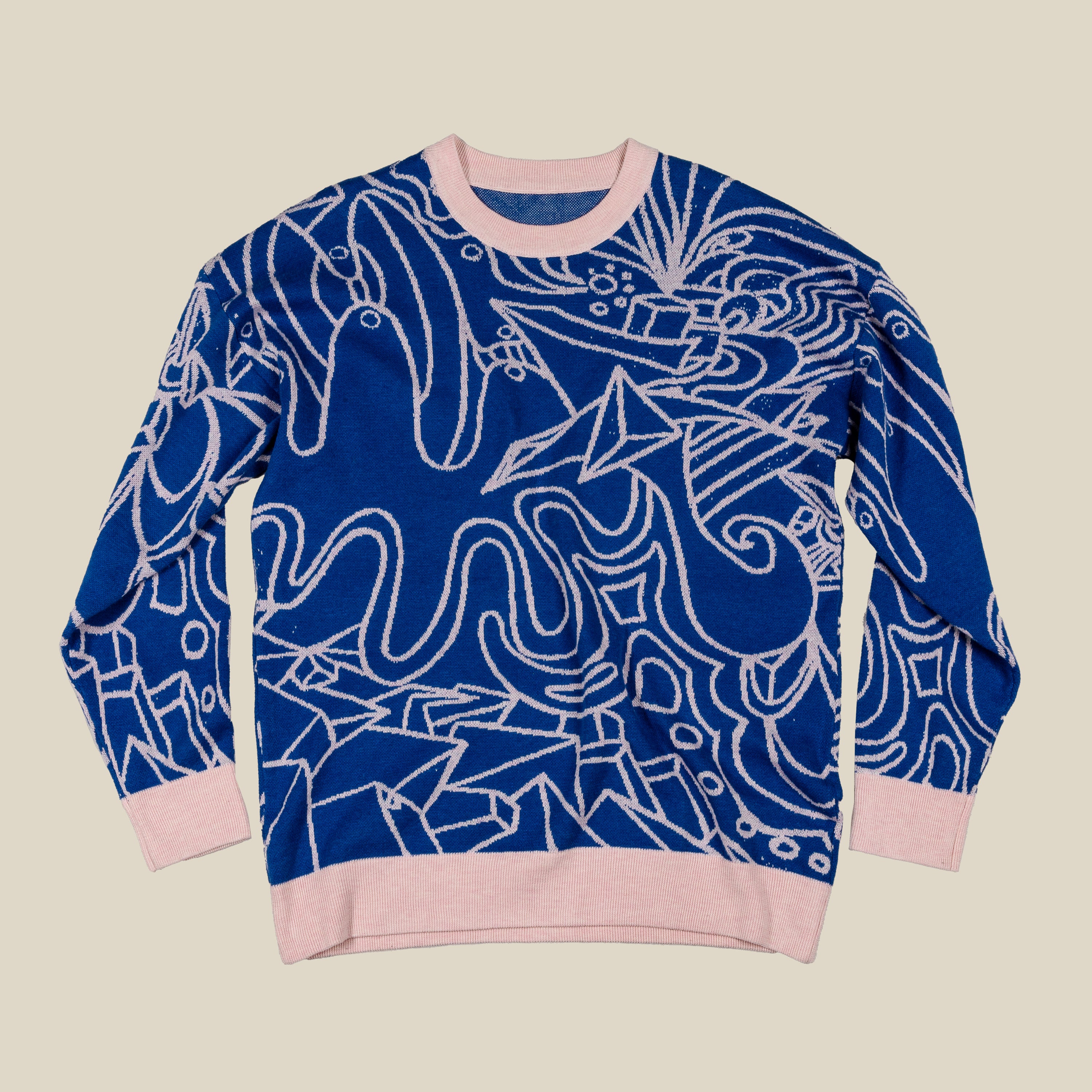 Unisex Jacquard Crewneck Knitted Sweater Relaxed Fit - JUX