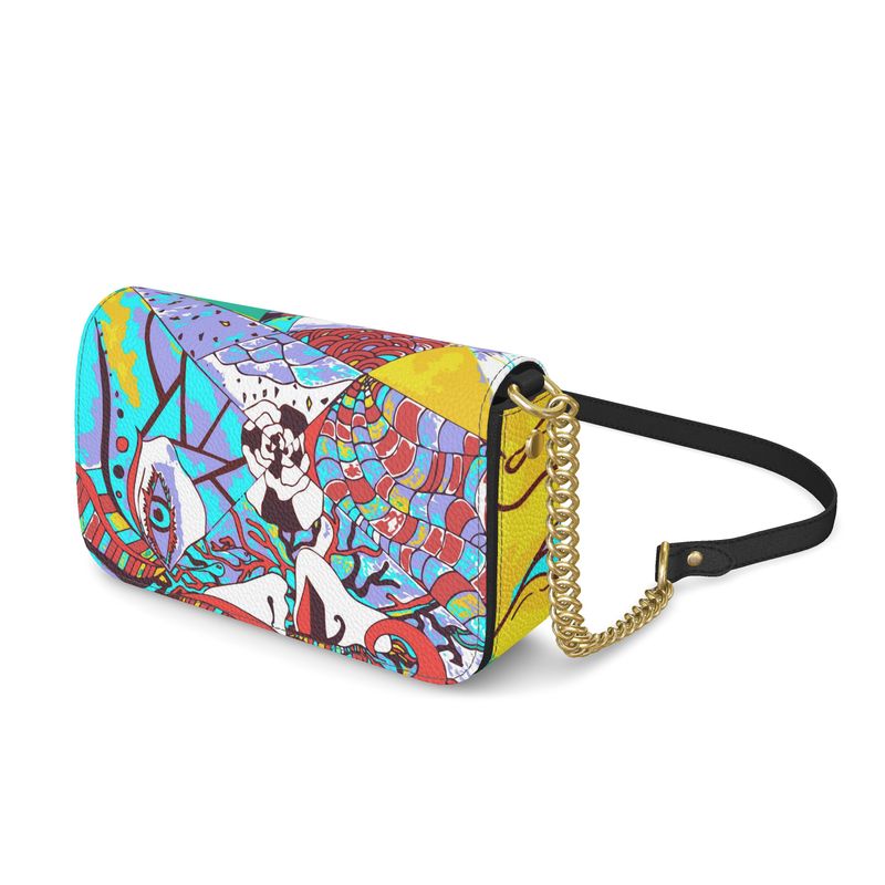 Vivid Abstract Art Shoulder Bag – Bubble Nappa Leather with Gold Chain - JUX