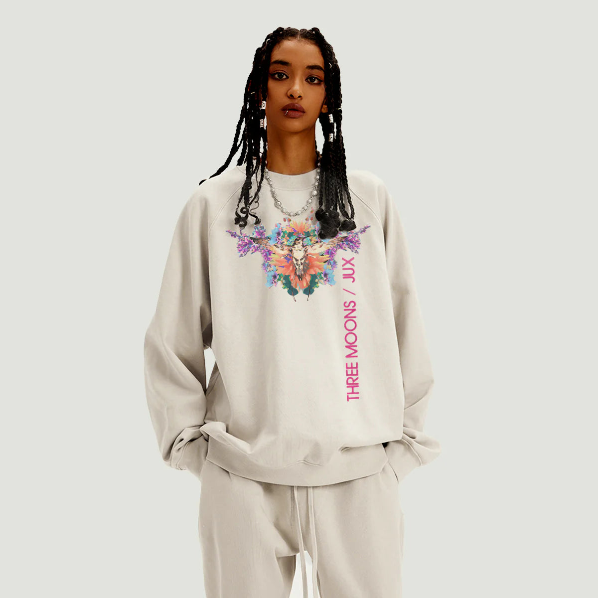 Unisex Sweatshirt – Printed Hummingbird & Embroidered Text - JUX