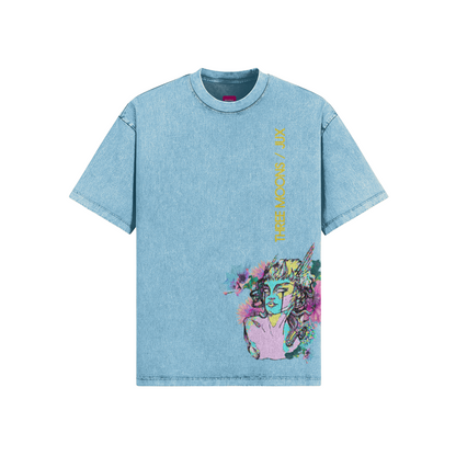 Unisex Embroidered Oversized Snow Wash T-shirt