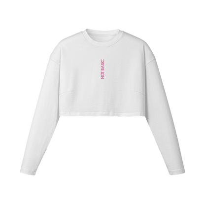 Feminine Cut Embroidered Raw Hem Long Sleeve Crop Top - NOT BASIC