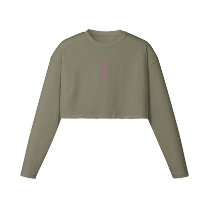 Feminine Cut Embroidered Raw Hem Long Sleeve Crop Top - NOT BASIC