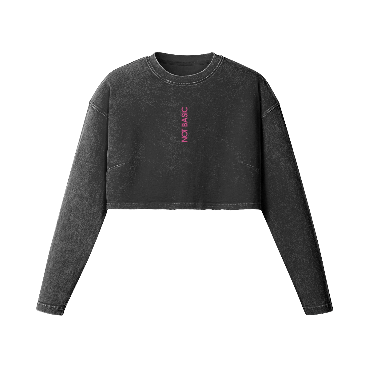 Feminine Cut Embroidered Raw Hem Long Sleeve Crop Top - NOT BASIC