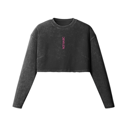 Feminine Cut Embroidered Raw Hem Long Sleeve Crop Top - NOT BASIC