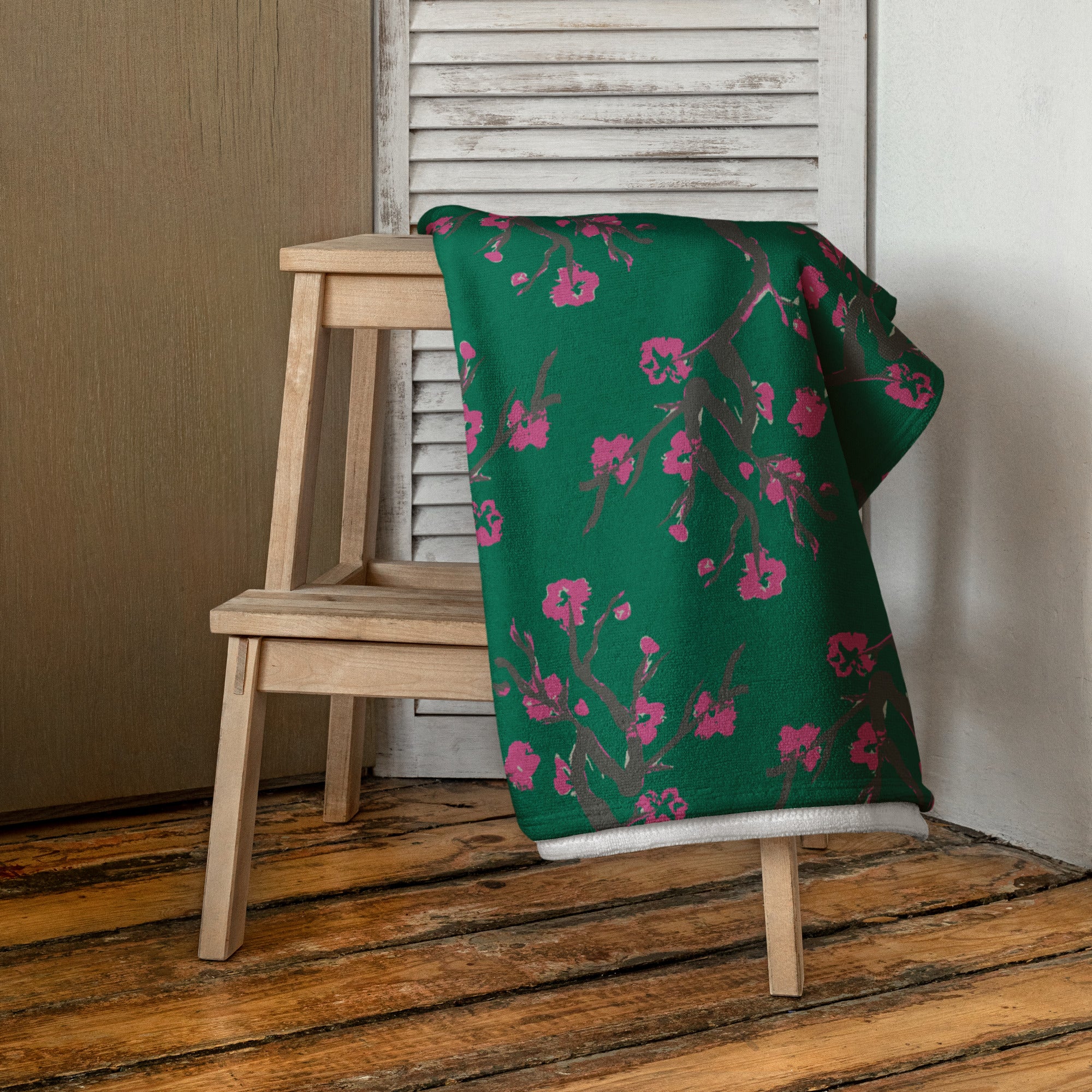Lifestyle Chair View of Cherry Blossom Unique Print Towel