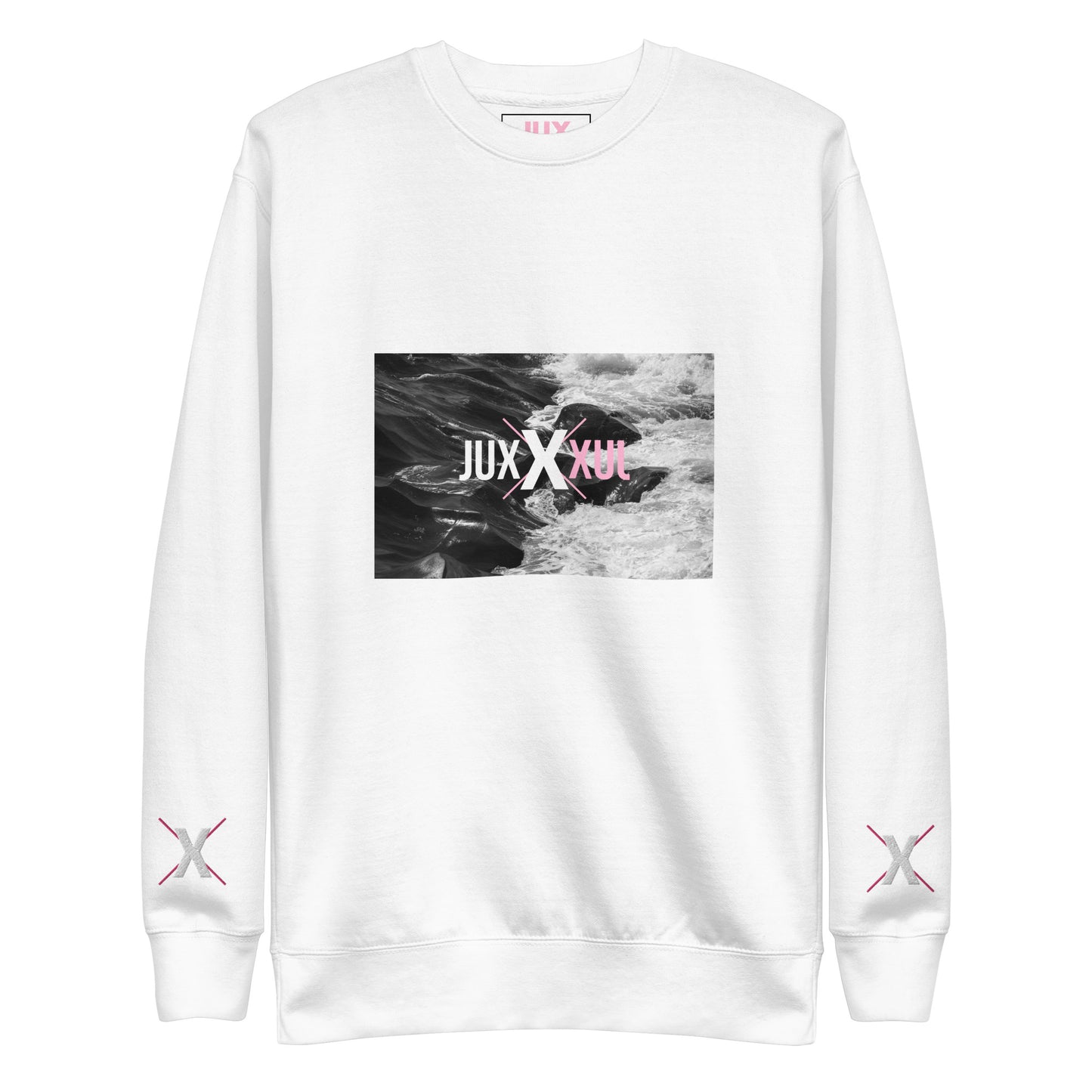 White Unisex Premium Sweatshirt with Embroidered Cuffs