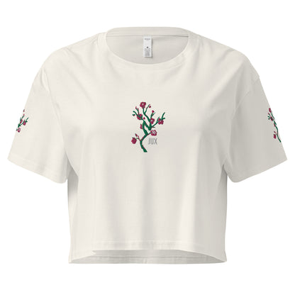 Cream Feminine Cut Embroidered Crop Top T-Shirt