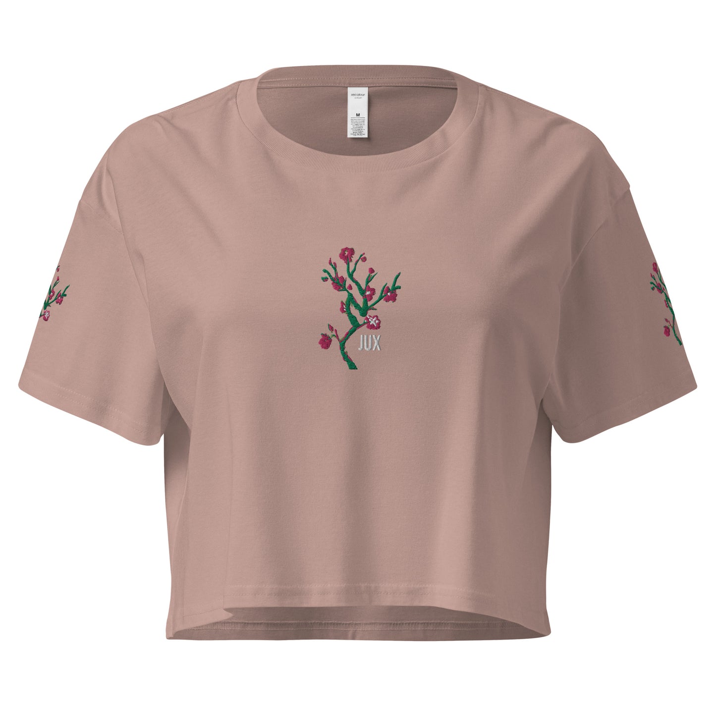 Brown Feminine Cut Embroidered Crop Top T-Shirt