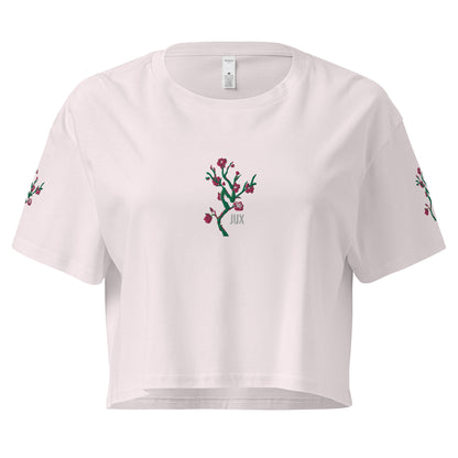 Soft Pink Feminine Cut Embroidered Crop Top T-Shirt