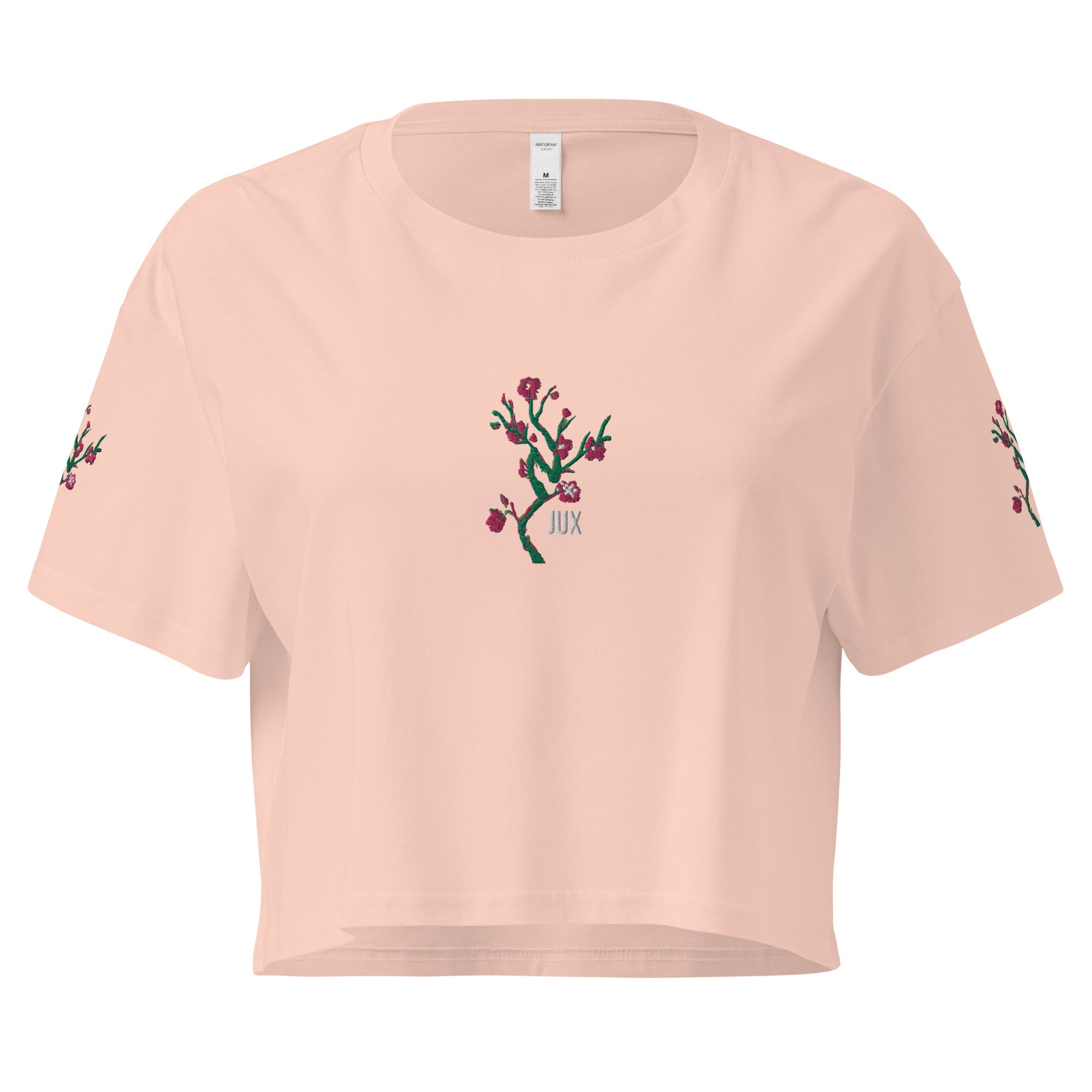 Light Pink Feminine Cut Embroidered Crop Top T-Shirt