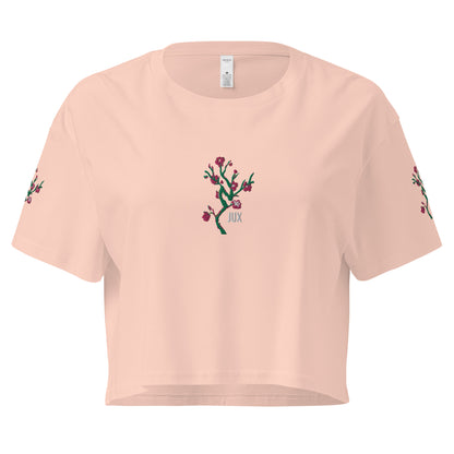 Light Pink Feminine Cut Embroidered Crop Top T-Shirt