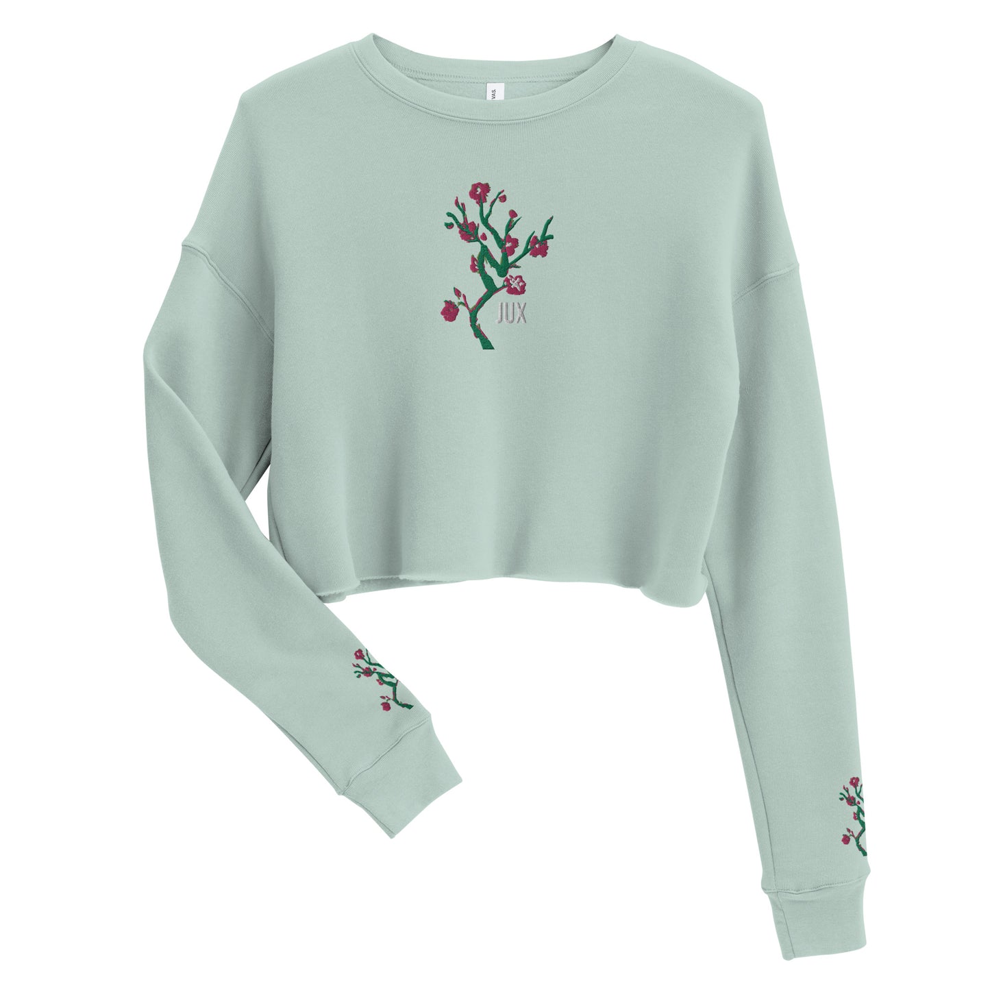 Light Green Feminine Cut Embroidered Crop Sweatshirt