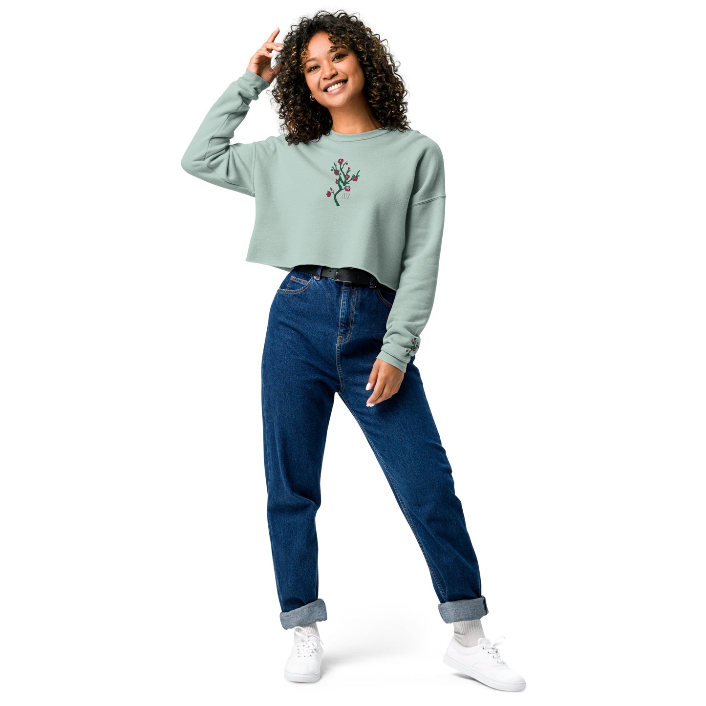 Model Feminine Cut Embroidered Crop Sweatshirt