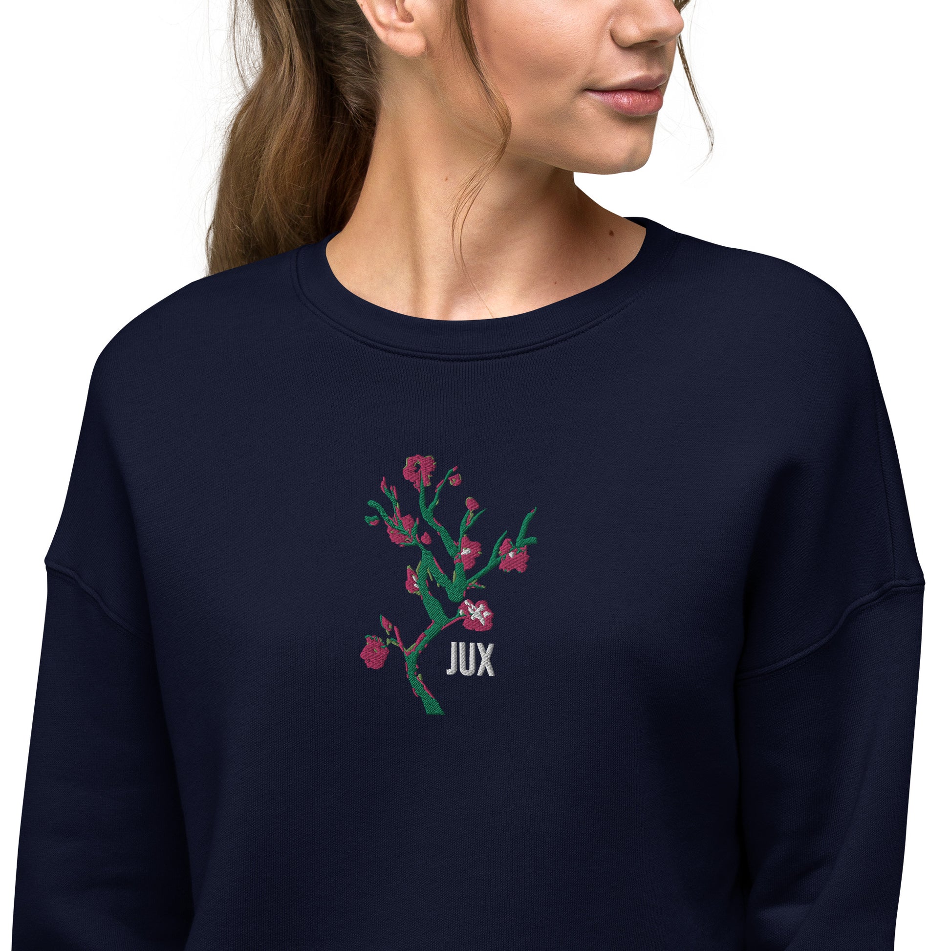 Feminine Cut Embroidered Crop Sweatshirt - JUX